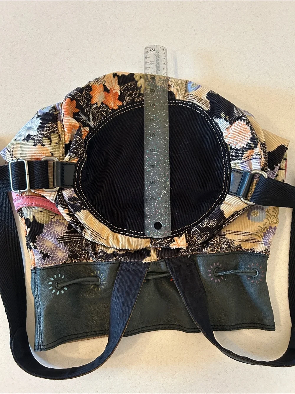Lucky Brand Floral Leather Drawstring Backpack Sling Bag Shoulder Bag Crossbody